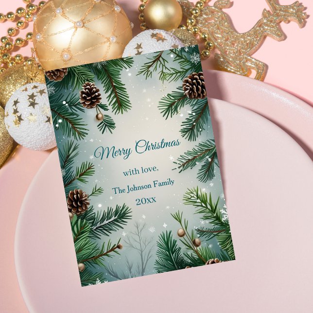 Elegant Pine Trees & Cones Christmas Holiday Card (Creator Uploaded)