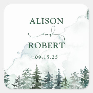 Elegant Pine Trees Forest Calligraphy Wedding  Square Sticker