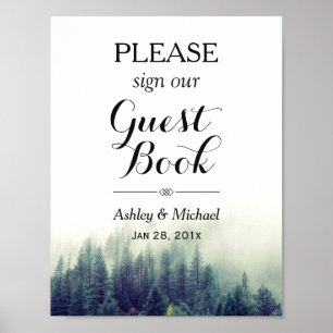 Elegant Pine Trees Forest Wedding Guestbook Sign