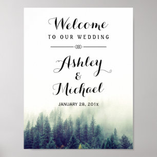 Elegant Pine Trees Forest Winter Wedding Sign