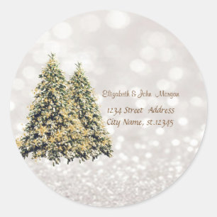 Elegant,Pine Trees ,Glittery Bokeh Classic Round Sticker