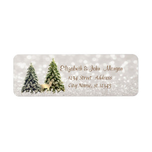 Elegant,Pine Trees ,Gold Deer,Glittery Bokeh