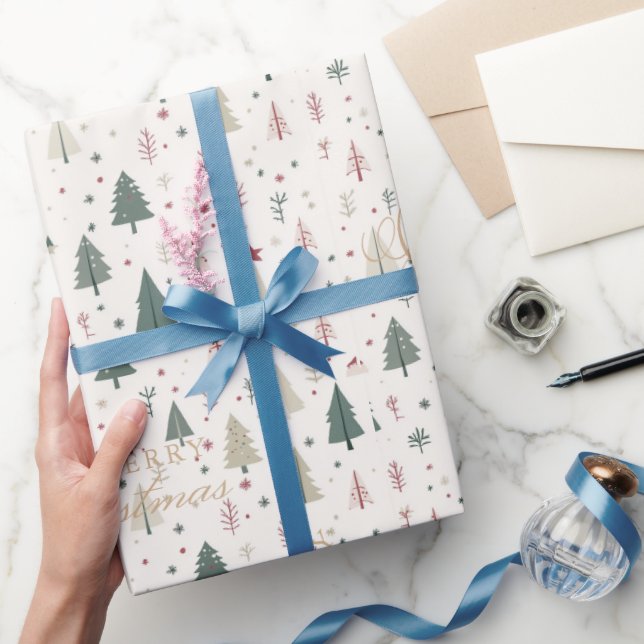 Elegant Pine Trees Marry Christmas  Wrapping Paper (Gifting)