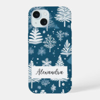 Elegant Pine Trees with Falling Snowflakes Winter