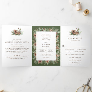 Elegant Pine Trifold Wedding Invitation