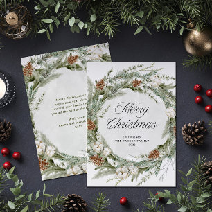Elegant Pine Wreath and Greenery Merry Christmas Holiday Card