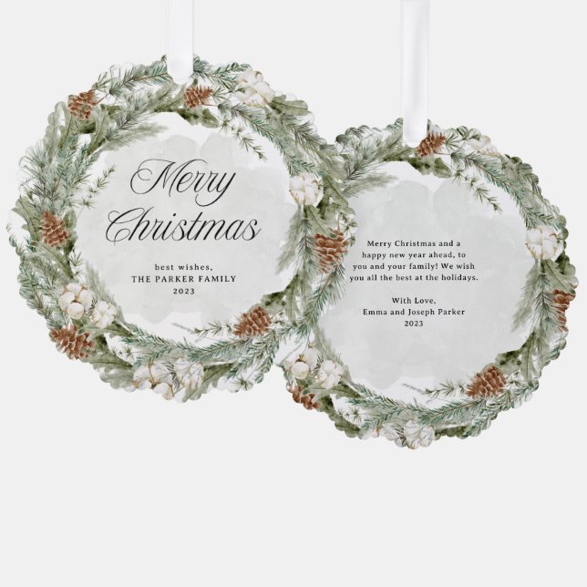 Elegant Pine Wreath and Greenery | Merry Christmas Tree Decoration Card (Front/Back)