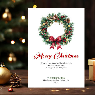 Elegant Pine Wreath Christmas Greeting Holiday 