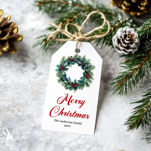 Elegant Pine Wreath Christmas Tag with Name (Elegant Pine Wreath Christmas Tag with Name)