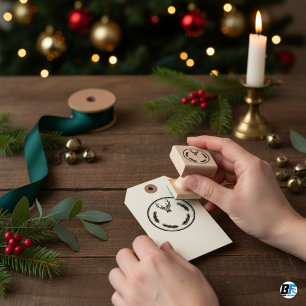 Elegant Pine Wreath & Deer Head Custom Rubber Stamp
