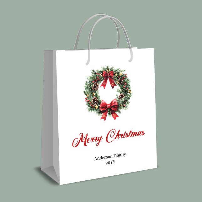 Elegant pine wreath gift bag for holiday season  (Elegant pine wreath gift bag for holiday season joy)