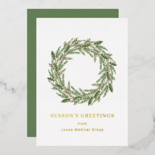 Elegant Pine Wreath Simple Christmas Foil Holiday Card