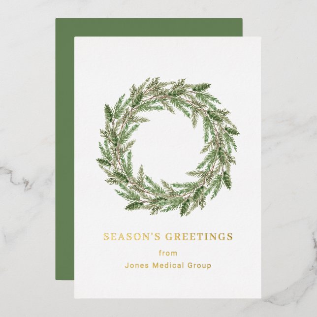 Elegant Pine Wreath Simple Christmas Foil Holiday Card (Front/Back)