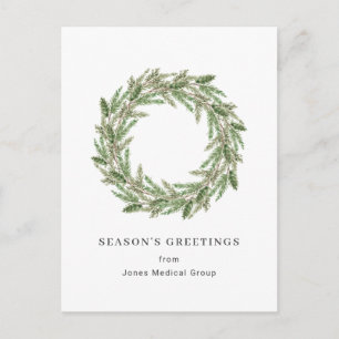 Elegant Pine Wreath Simple Corporate Christmas Holiday Postcard