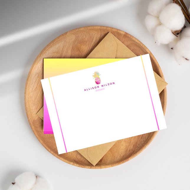 Elegant Pineapple in Pinks and Gold Note Card (Creator Uploaded)