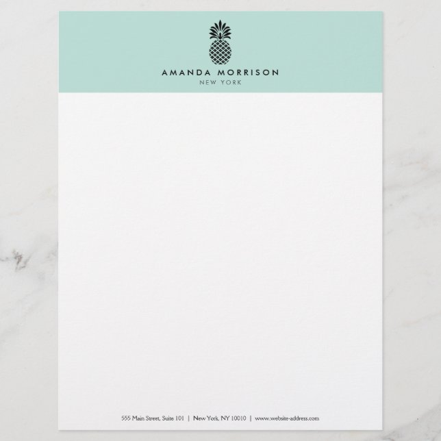 Elegant Pineapple Luxury Boutique Mint Personalized Letterhead (Front)