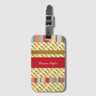 elegant pineapples and stripes luggage tag