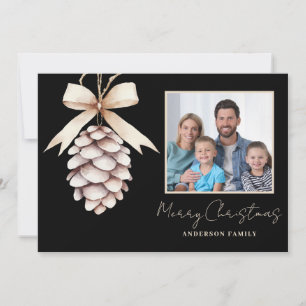 Elegant Pinecone Watercolor Photo Christmas  Holiday Card