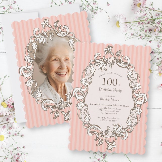 Elegant Pink 100th Birthday Party Invitation (Elegant Pink 100th Birthday Party Invitation)