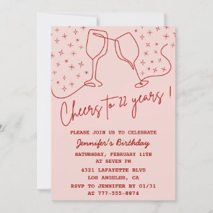 Elegant Pink 22nd birthday invitations Cheers