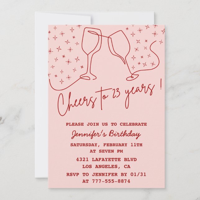 Elegant Pink 23rd birthday invitations Cheers  (Front)