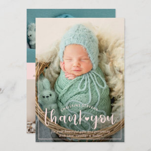 Elegant Pink 3 Photo Thank You Birth Announcement