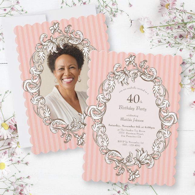Elegant Pink 40th Birthday Party Invitation (Elegant Pink 40th Birthday Party Invitation)