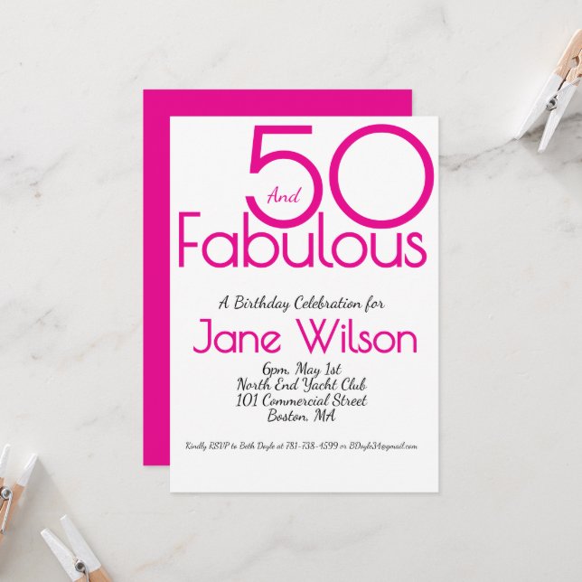 Elegant Pink 50 and Fabulous Birthday   Invitation (Front/Back In Situ)