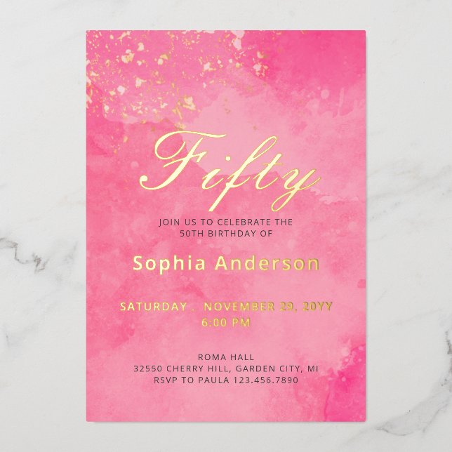 Elegant Pink 50th birthday (Front)