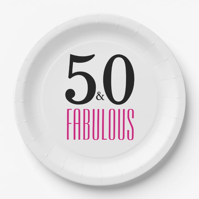 Elegant Pink 50th Birthday Party Paper Plate (Front)