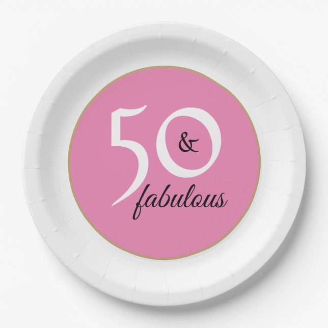 Elegant pink 50th Birthday Party Paper Plate (Front)