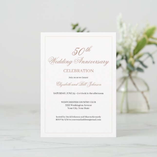 Elegant Pink 50th Wedding Anniversary Invitation (Standing Front)