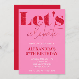 Elegant Pink 57th birthday invitation Glitter Glam