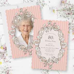 Elegant Pink 80th Birthday Party Invitation