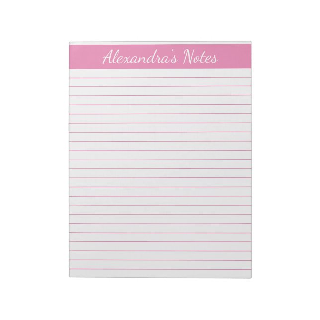 Elegant Pink 8.5x11 Letter Size Personalised Notepad (Rotated)