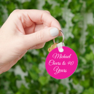 Elegant Pink 90th Birthday Keychain
