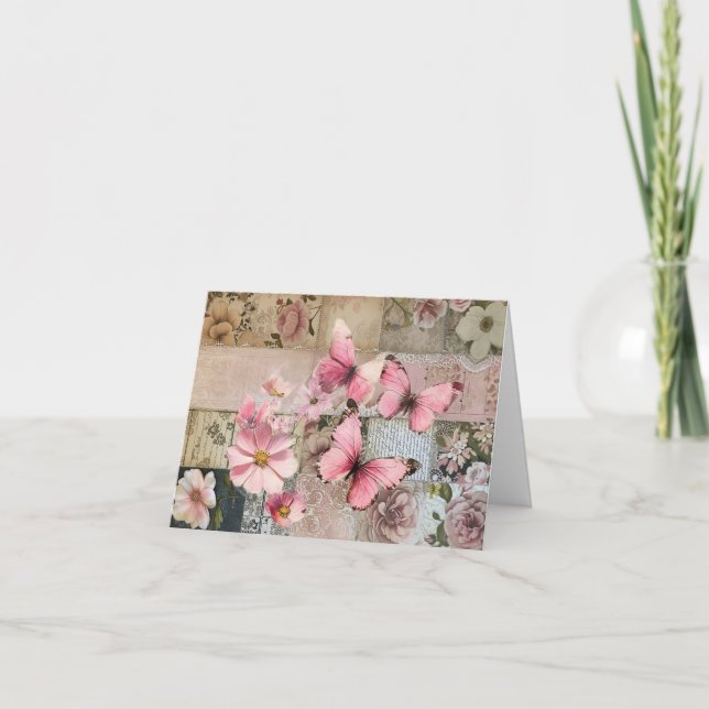 Elegant Pink Abstract Art Collage Blank Note Card (Front)