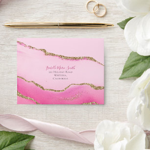 Elegant Pink Agate Stone Gold Glitter Wedding Enve Envelope