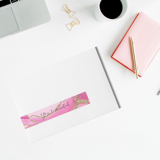 Elegant Pink Agate Stone Gold Glitter Wedding Wrap Wraparound Address Label (Creator Uploaded)