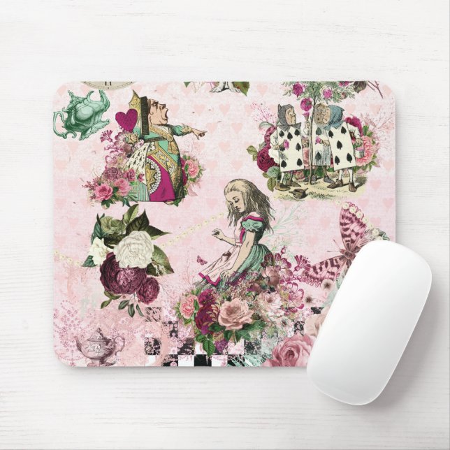 Elegant Pink Alice in Wonderland Mouse Mat (With Mouse)