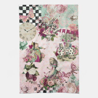 Elegant pink Alice in Wonderland Tea Towel
