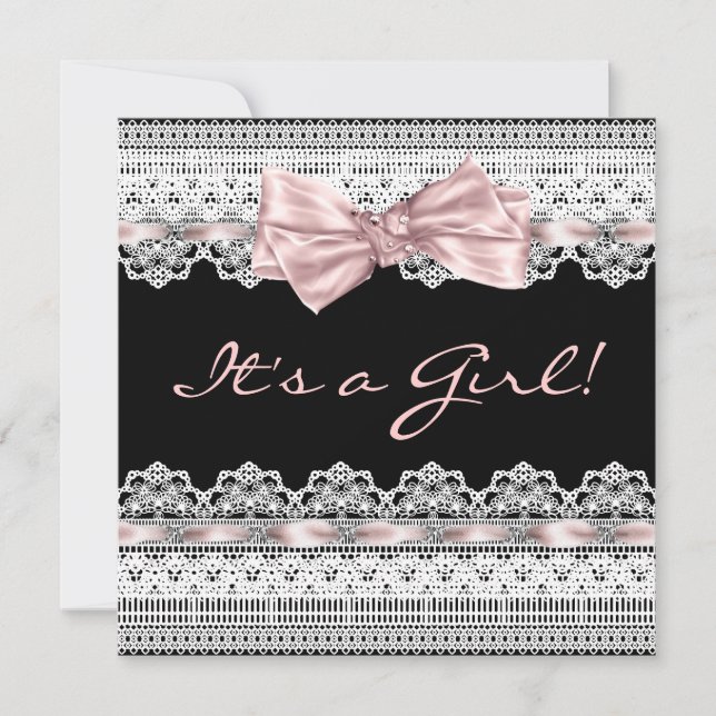 Elegant Pink and Black Baby Girl Shower Invitation (Front)