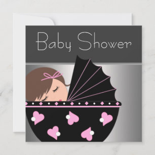 Elegant Pink and Black Baby Shower Invitations