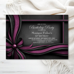 Elegant Pink and Black Bow 50th Birthday Party Invitation