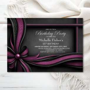 Elegant Pink and Black Bow 65th Birthday Party Invitation