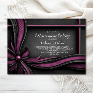 Elegant Pink and Black Bow Retirement Party Invitation