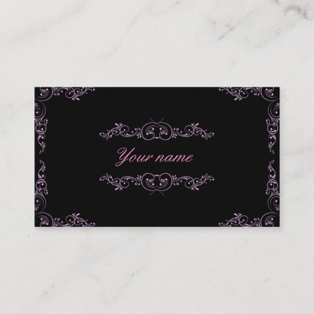 Elegant pink and black business card (Front)