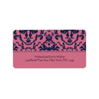 Elegant Pink and Black Damask Address Label