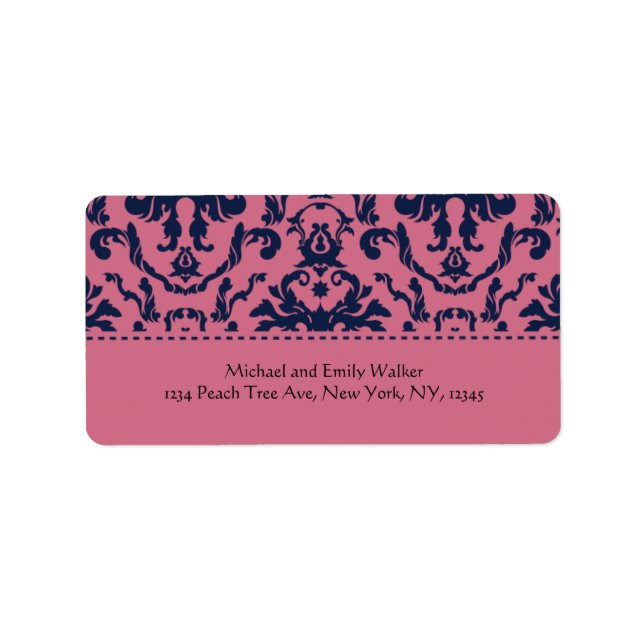 Elegant Pink and Black Damask Address Label (Front)