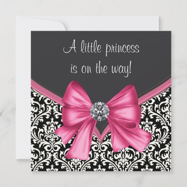 Elegant Pink and Black Damask Baby Shower Invitation (Front)